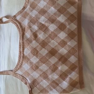 Romwe Checker Plaid Knit Tank Top